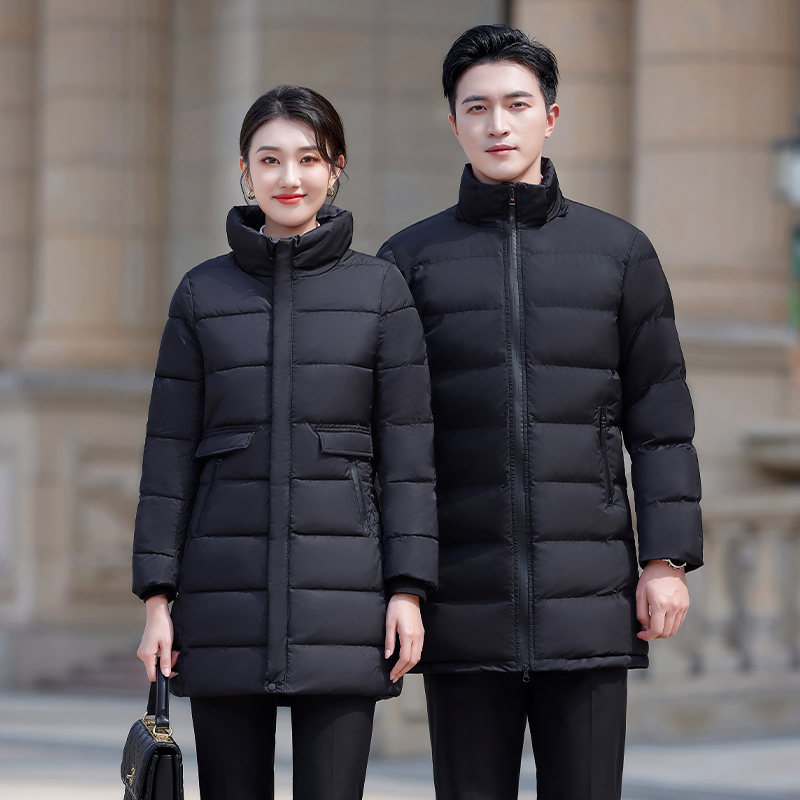 职业羽绒棉服中长款冬款加厚保暖棉衣酒店前台售楼部工作服纯色