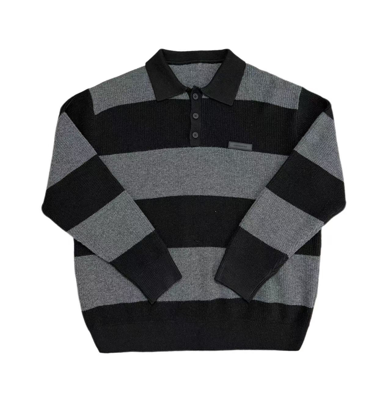 [MQ]黑灰硅胶logo潮流针织羊毛翻领儿童毛衣（暖暖冬日）          