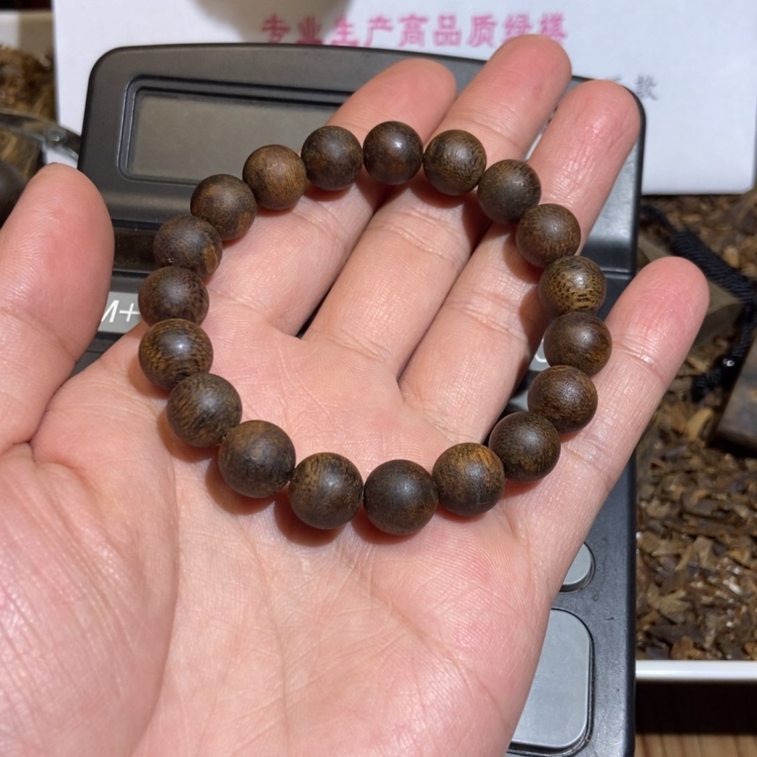 沉香手串绿棋楠沉香圆珠单圈