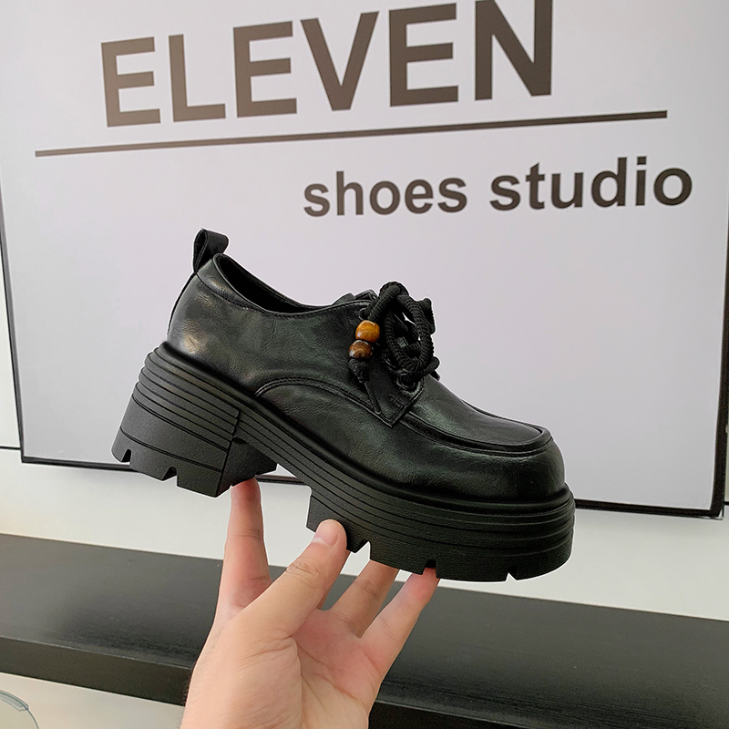 时髦英伦风厚底乐福鞋女秋季2025年新款真皮粗跟系带休闲单鞋5826
