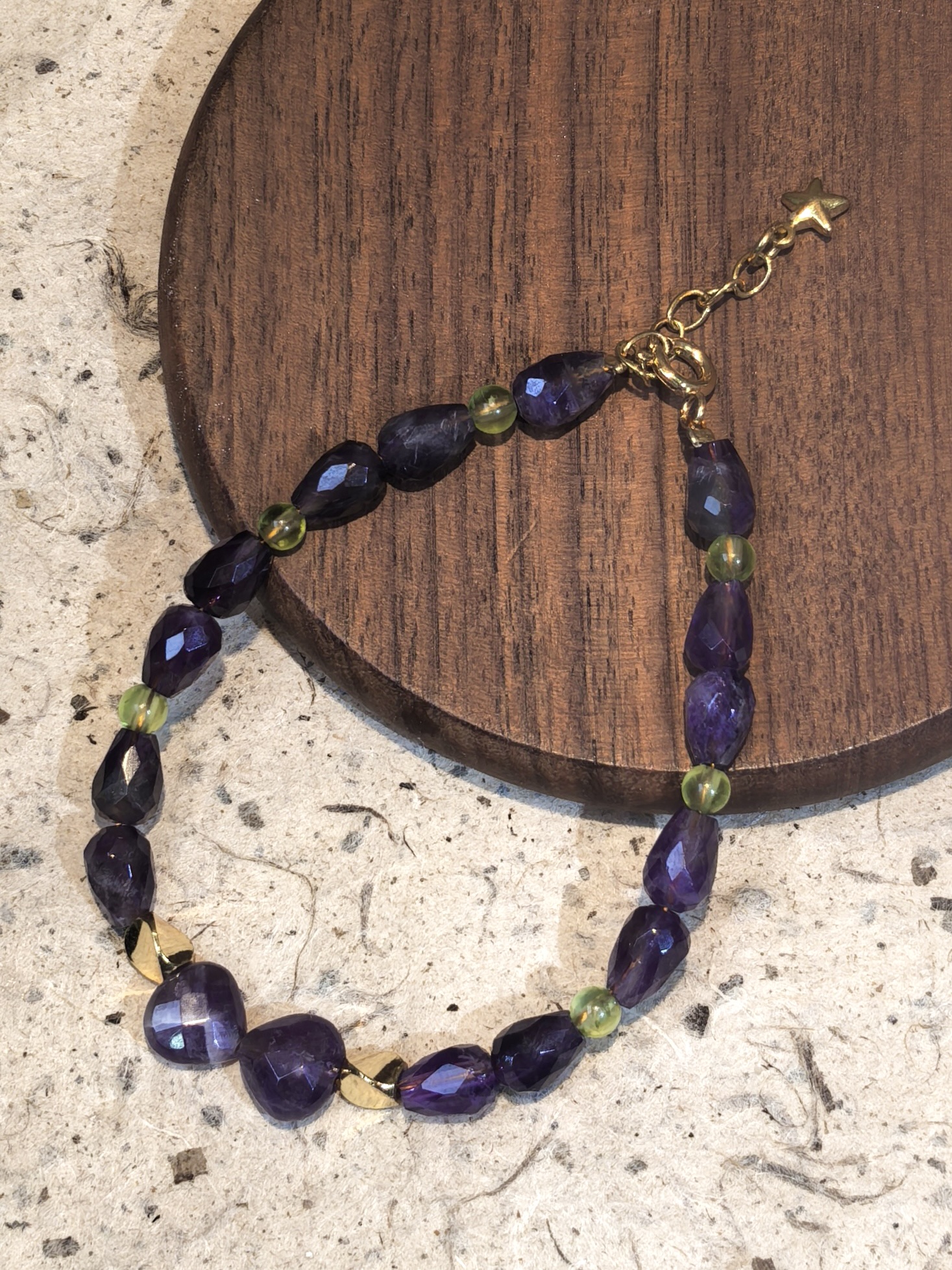 时尚美观的紫水晶葡萄石不规则随行纯链条手串