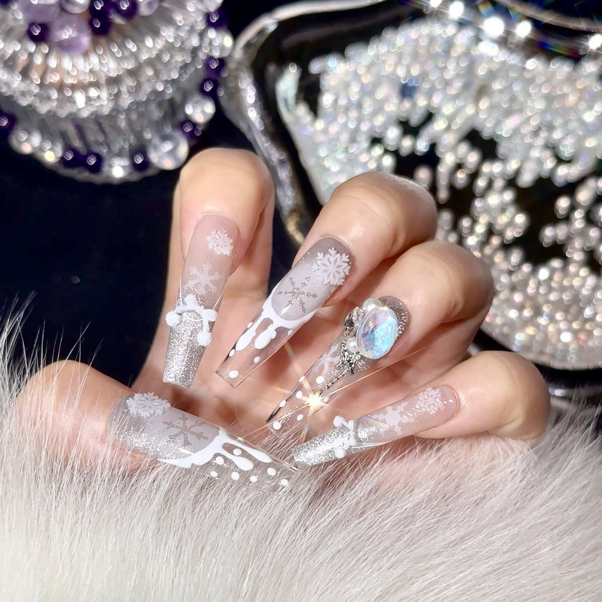 【初雪】新款纯手工纯欲风千金甜心圣诞款穿戴甲