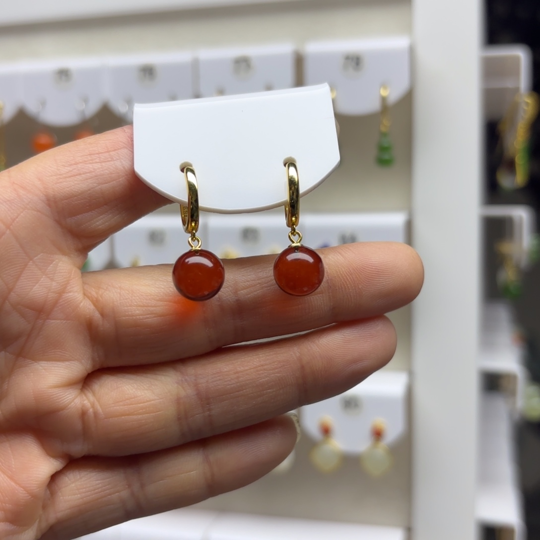 血珀银S925镶嵌耳饰