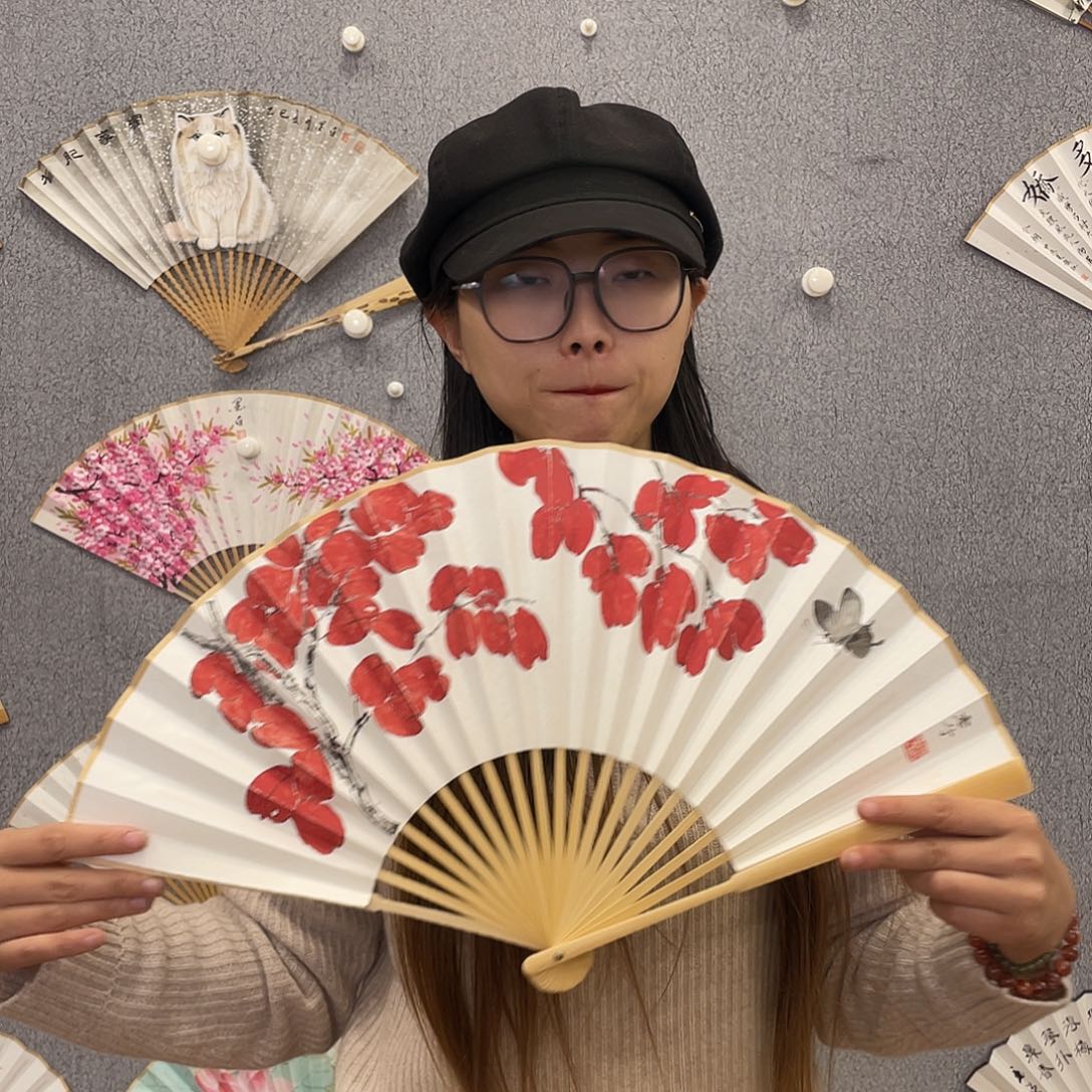 书法95寸中玉竹-纯手绘-文玩扇骨（默认粘好）