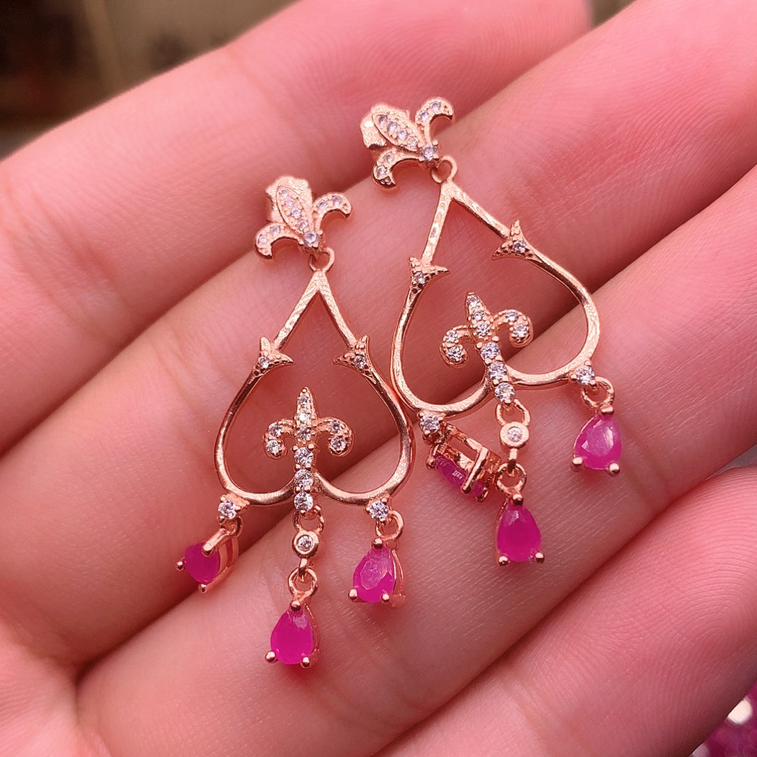 红宝石耳饰银S925镶嵌