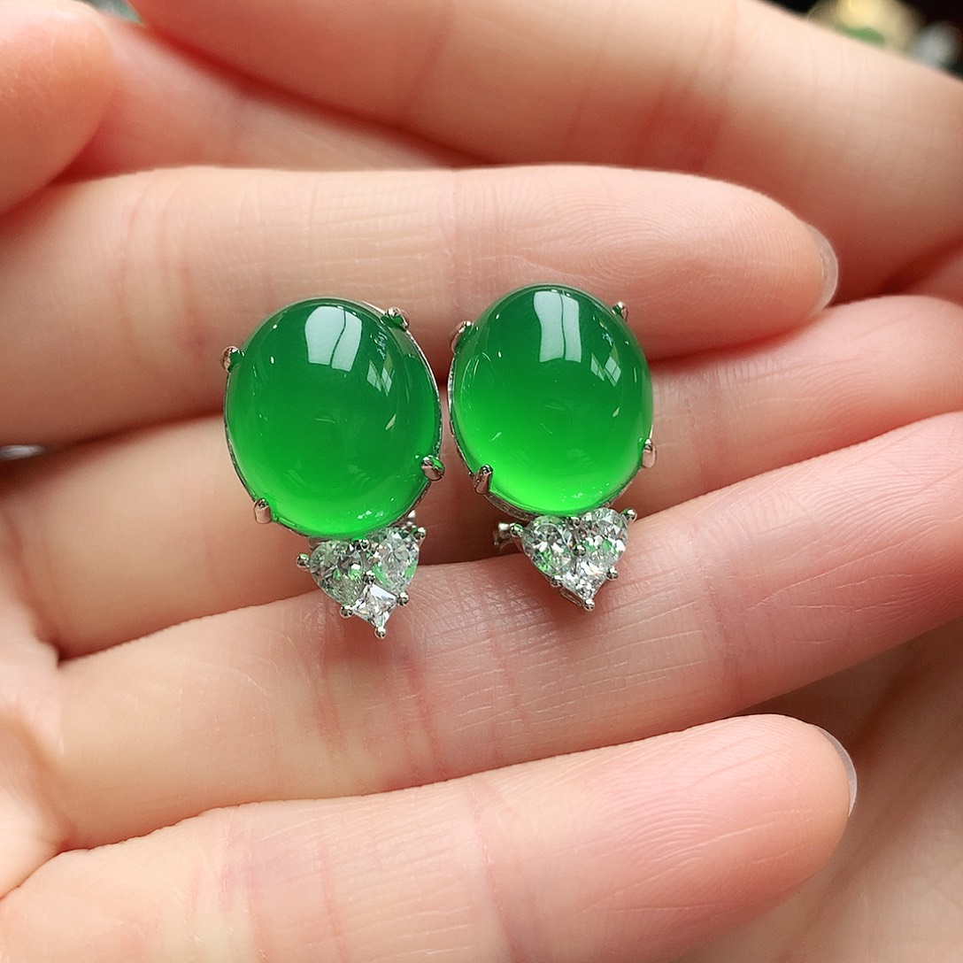 玛瑙/玉髓耳钉银S925镶嵌