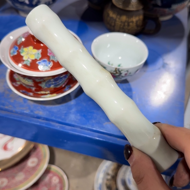 摆件天青釉竹节造型笔架