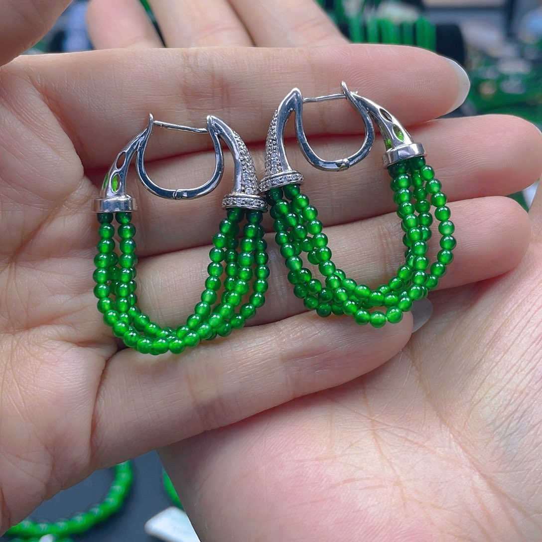 翡翠银S925镶嵌耳饰天然A货翡翠 正阳