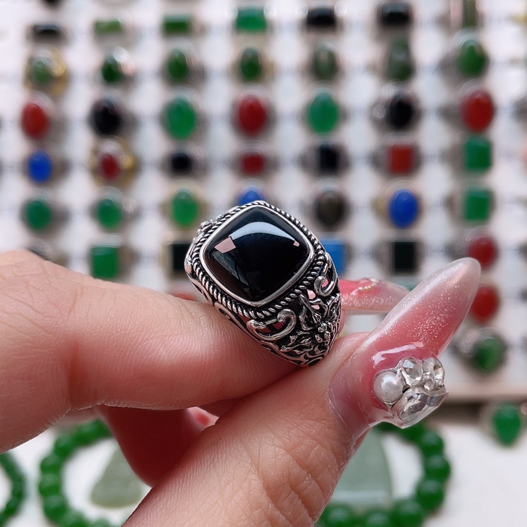 玛瑙/玉髓戒指银S925镶嵌