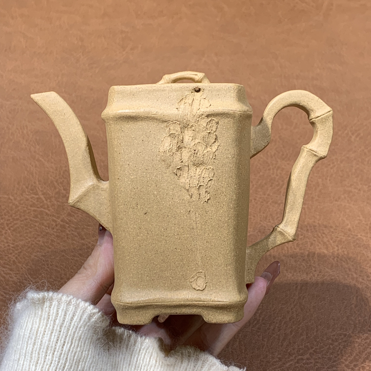 049原矿本山绿泥四方逸竹壶180毫升全手工黄龙山泡茶茶壶紫砂壶