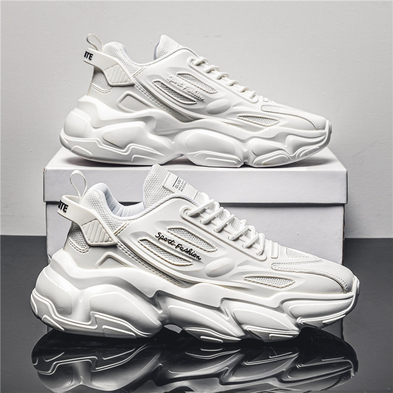 【正品】男鞋春季百搭休闲青少年跑步防滑运动厚底内增高小白老爹鞋