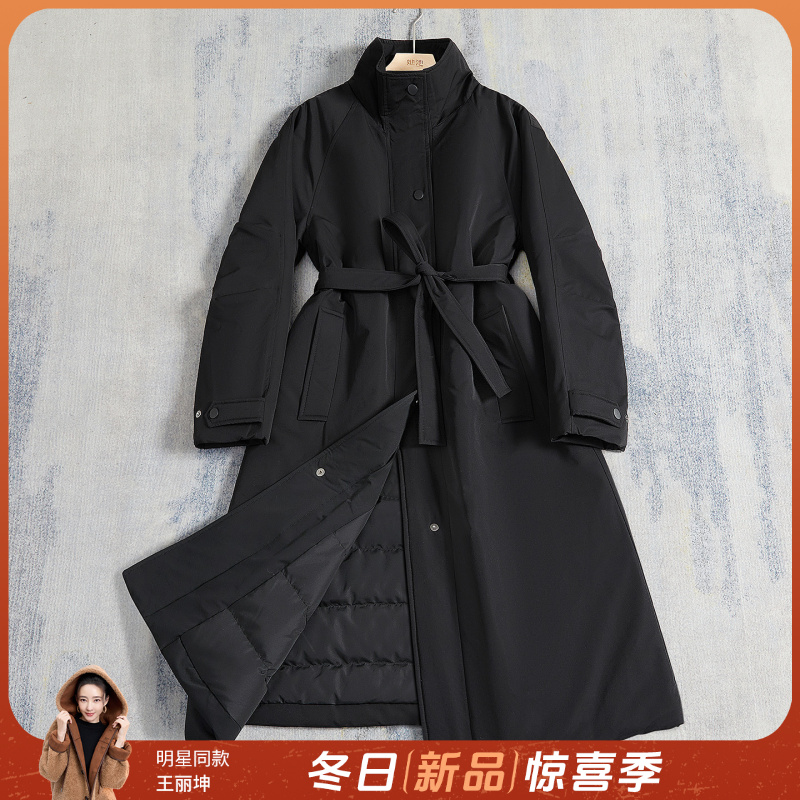 她池2025冬季新款女装通勤气质宽松款过膝保暖羽绒服T54B8024Y