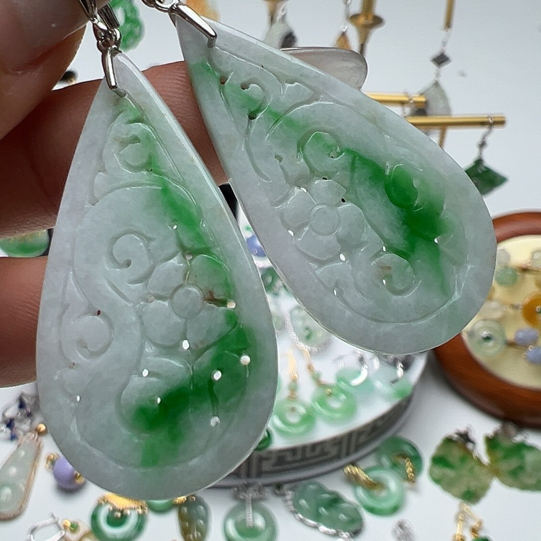 翡翠银S925镶嵌耳饰