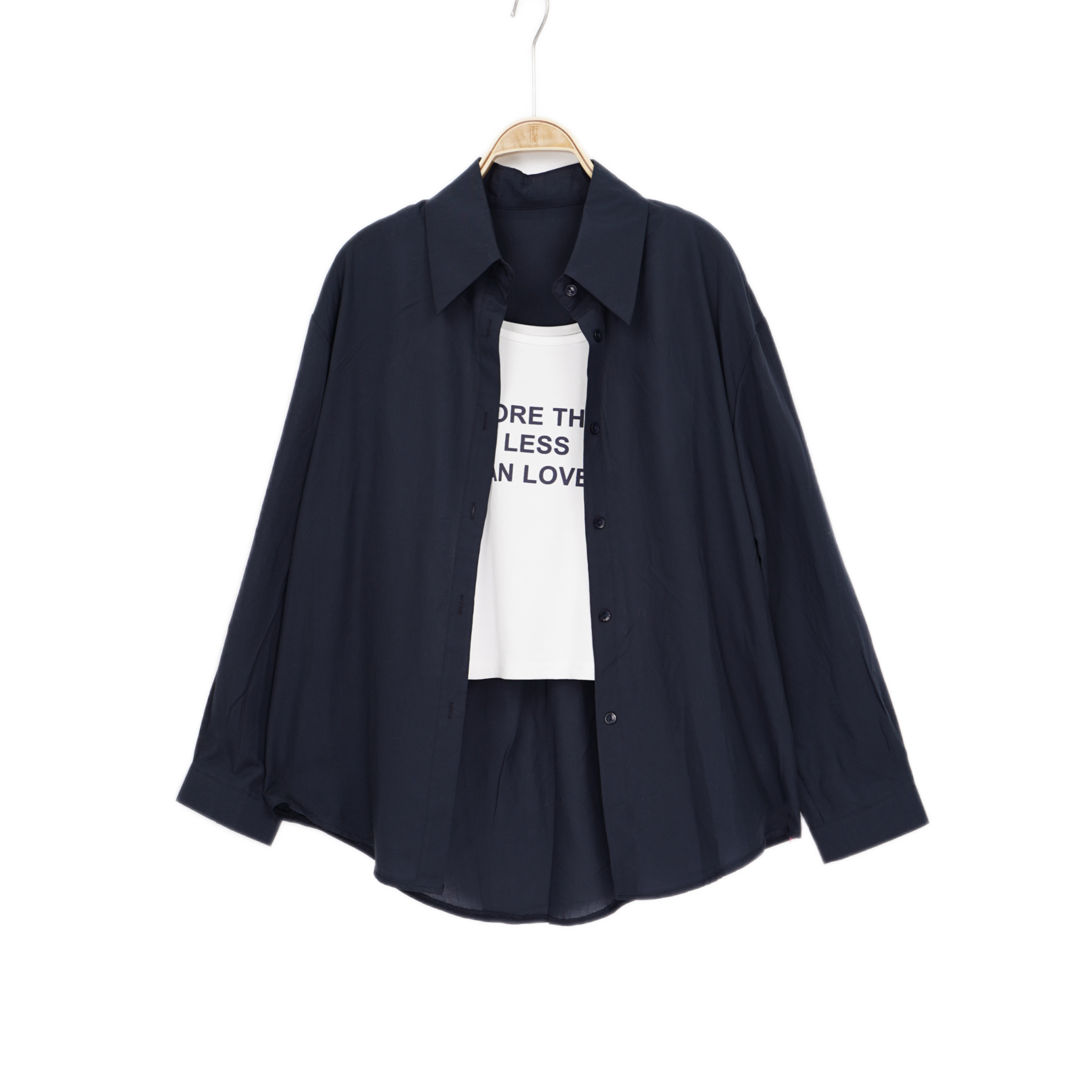 【NEW】时尚百搭休闲长袖POLO领显瘦衬衫搭配内搭套装