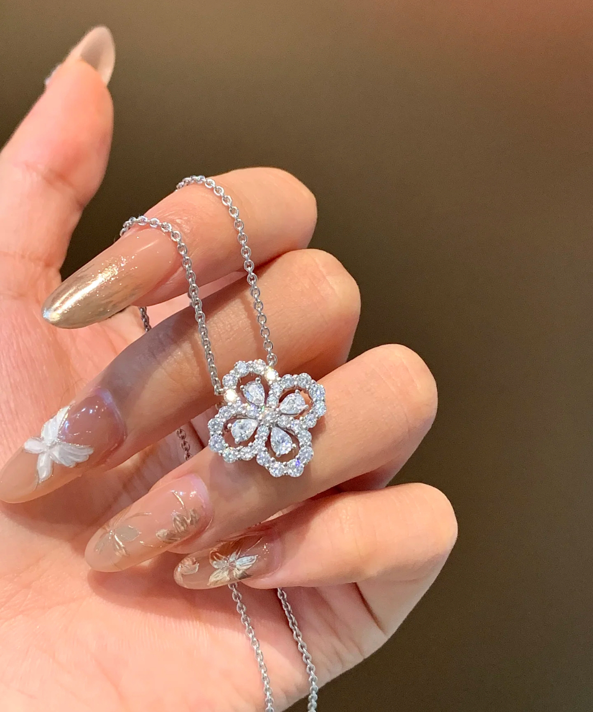 合金项链 【林楠专属】镀k金四叶草满钻项链