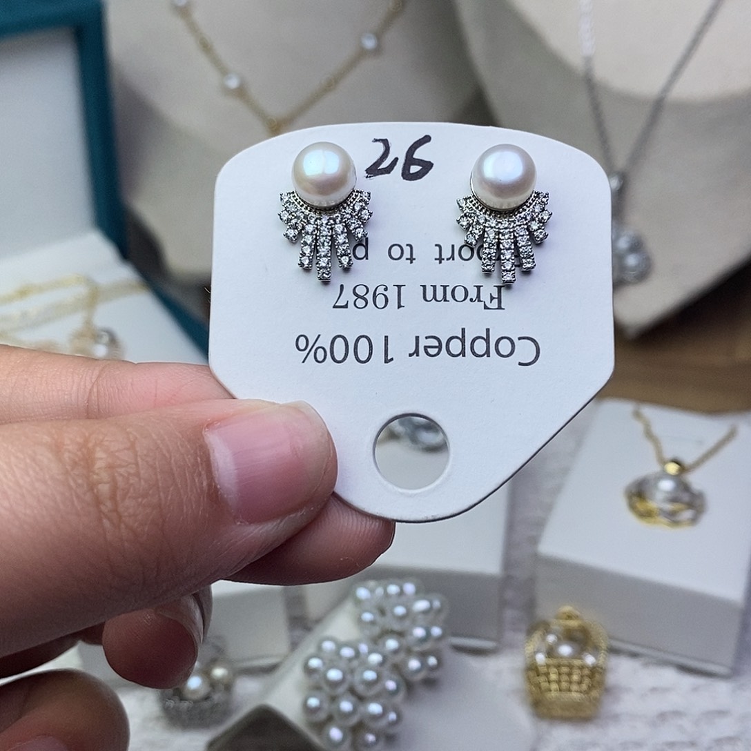 耳饰银S925镶嵌淡水珍珠