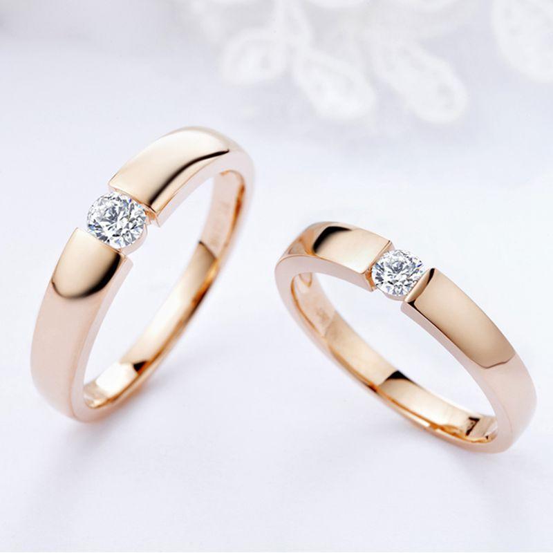 18K玫瑰金白金黄金钻石情侣戒指结婚钻戒定制求婚男女对戒订婚款