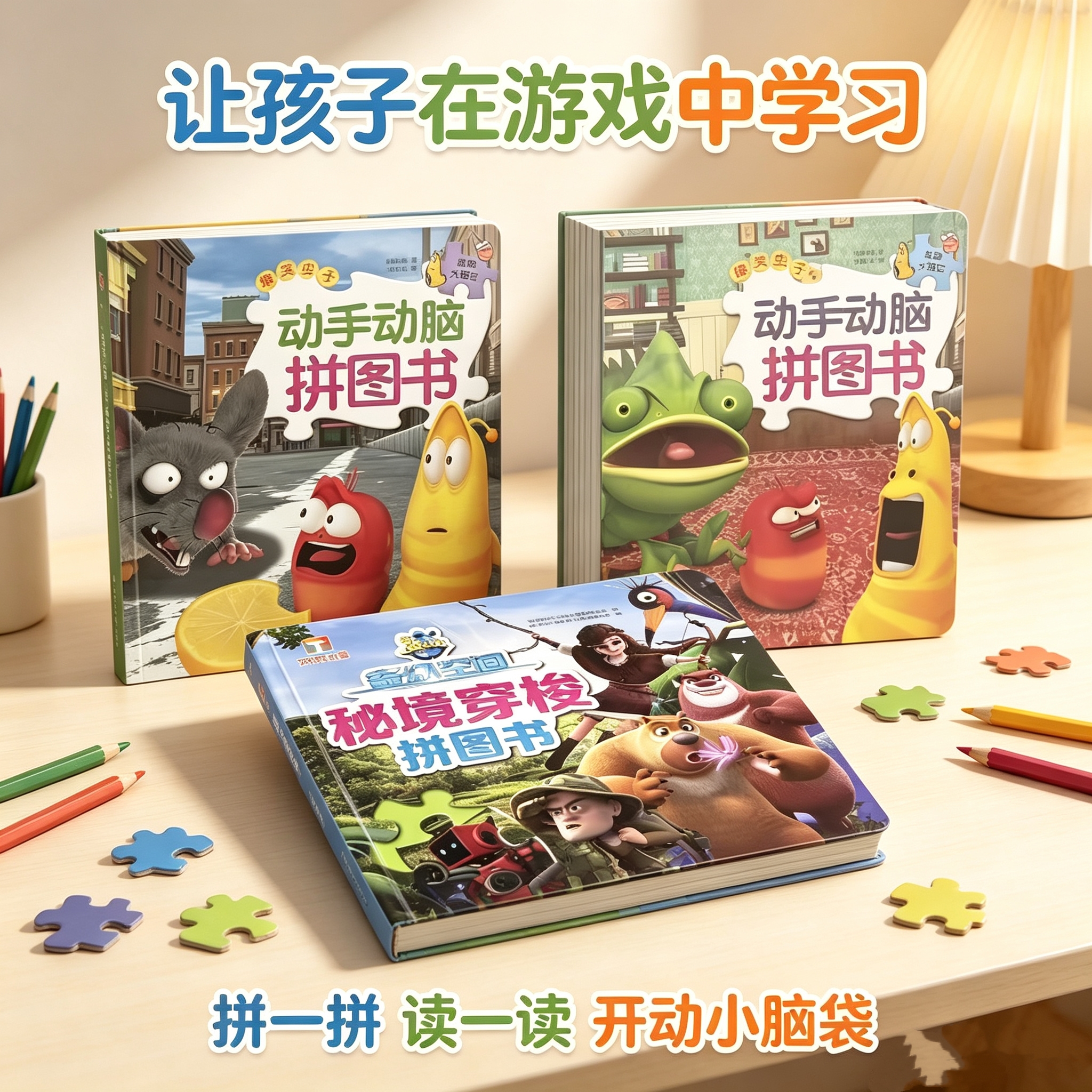 微瑕97.8爆笑虫子加奇幻空间拼图书共三个