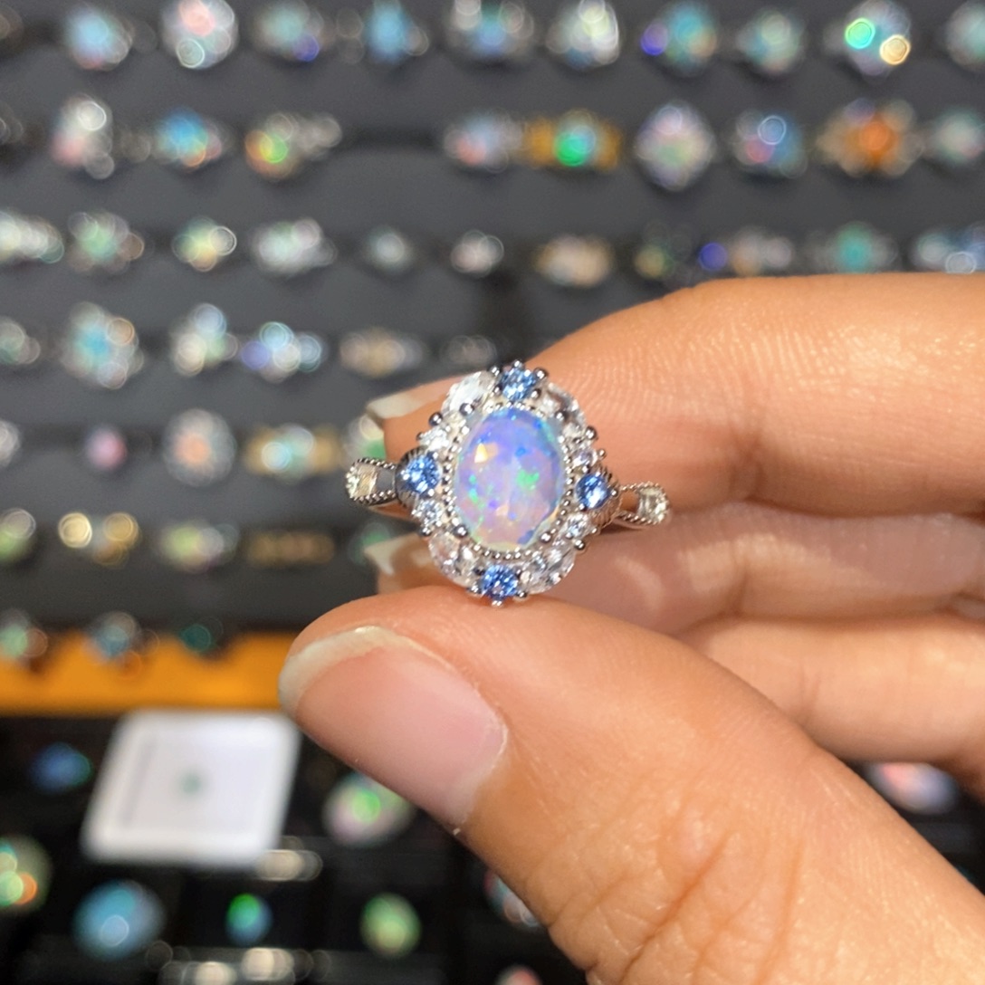 欧泊银S925镶嵌戒指—