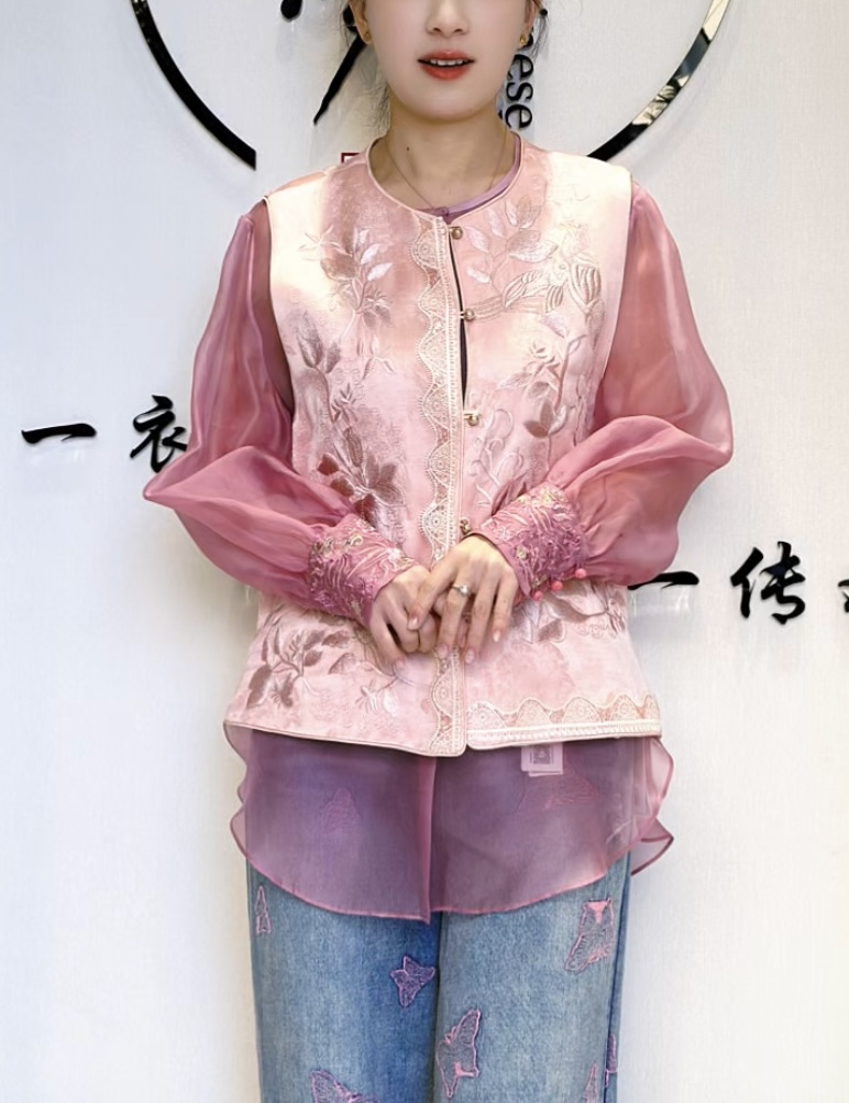 新中式刺绣花卉上衣马甲