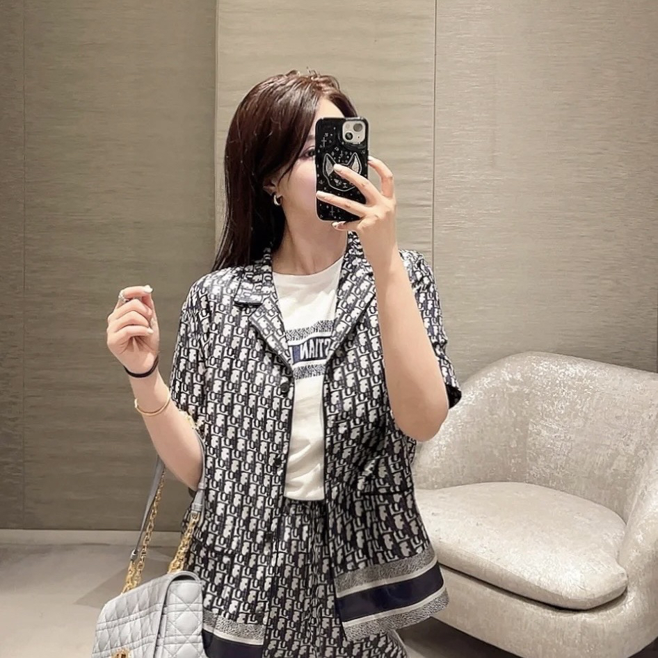 99新 DIOR/迪奥 D500336/满印logo老花短袖衬衫/42码