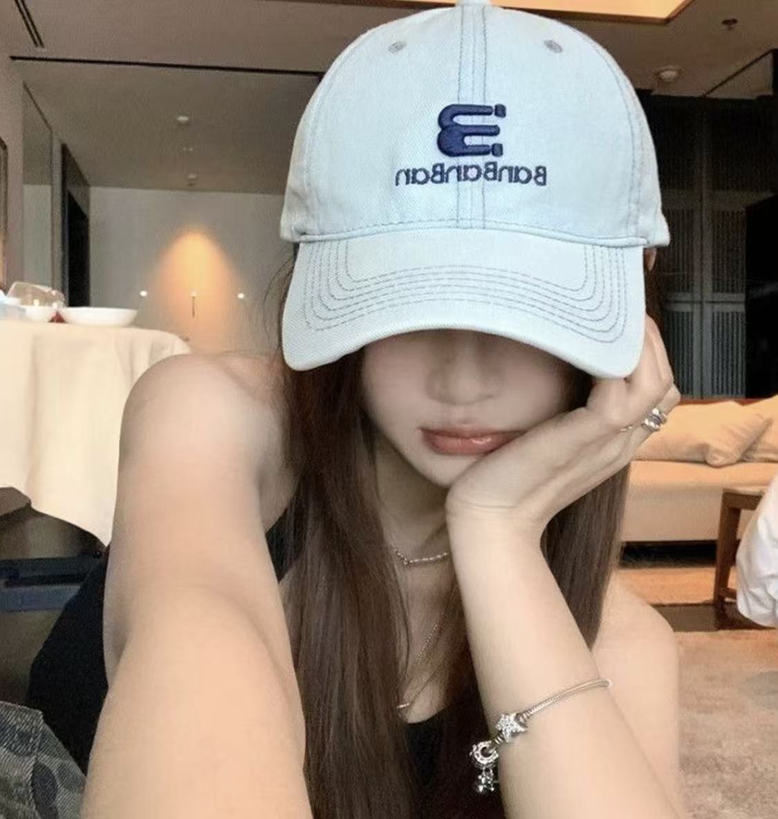 浅蓝牛仔棒球帽女2025年夏季新款遮阳防晒复古水洗刺绣字母鸭舌帽