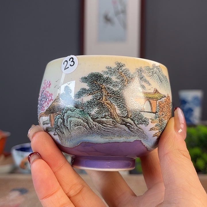 摆件景德柴烧茶杯多人