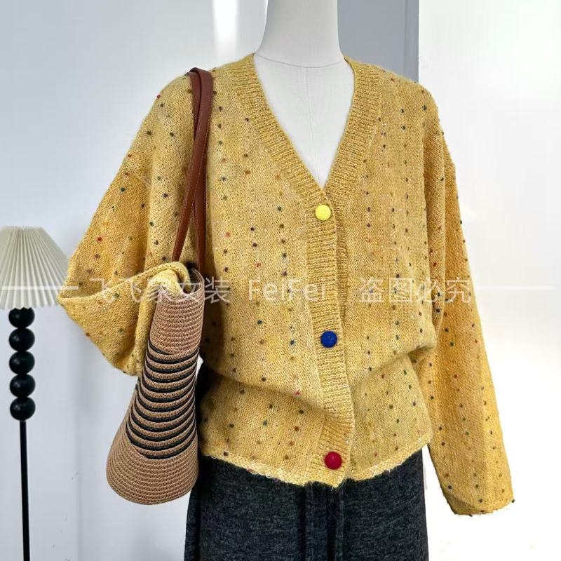 飞飞家1买手设计师款！！彩点设计 显白#针织毛衣秋冬女T122黄