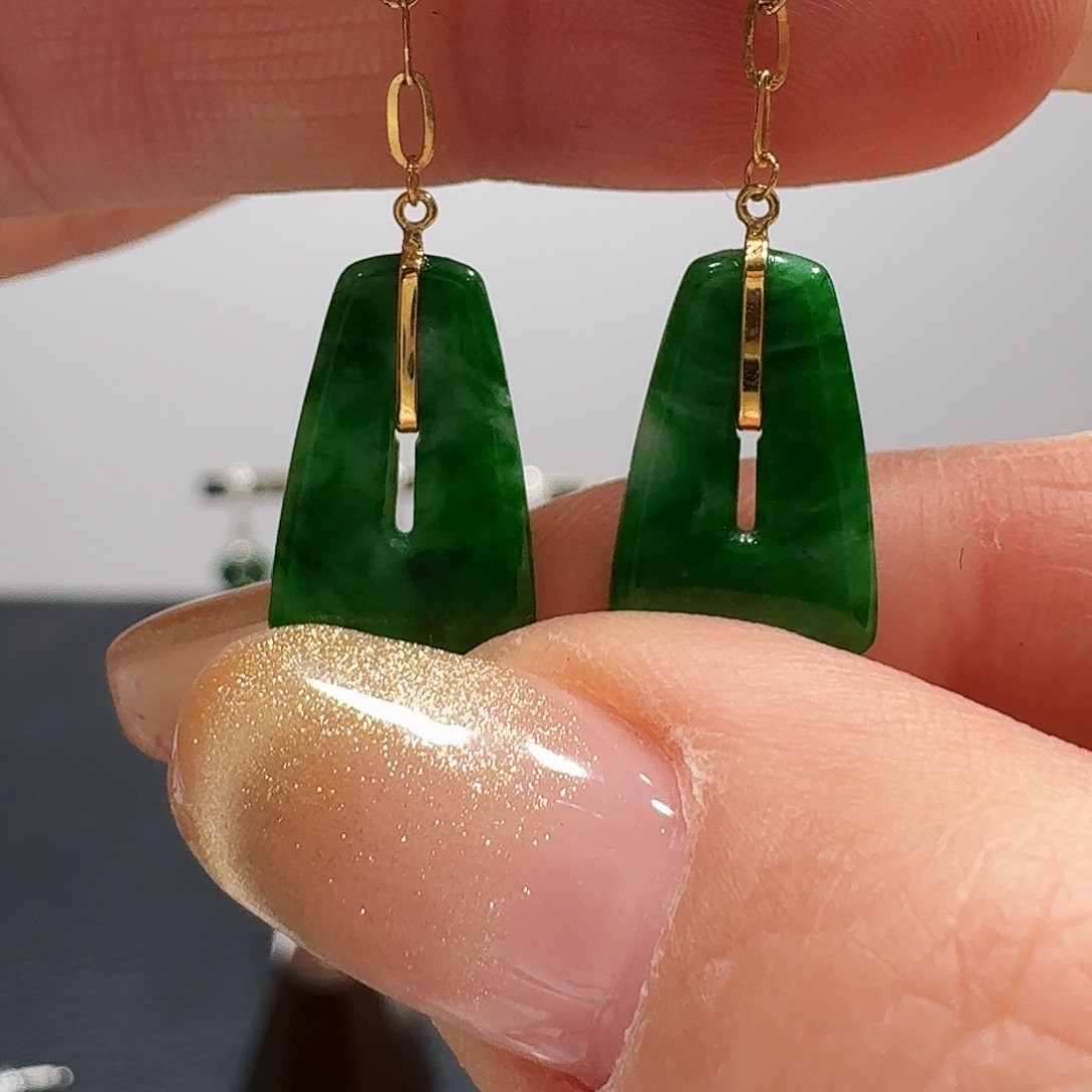 翡翠耳饰18K金镶嵌耳饰