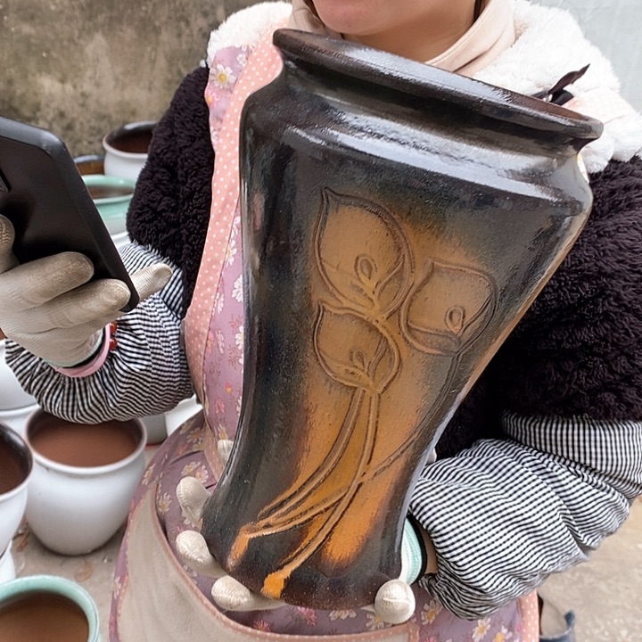 紫砂花盆瑕疵口18高30瑕疵