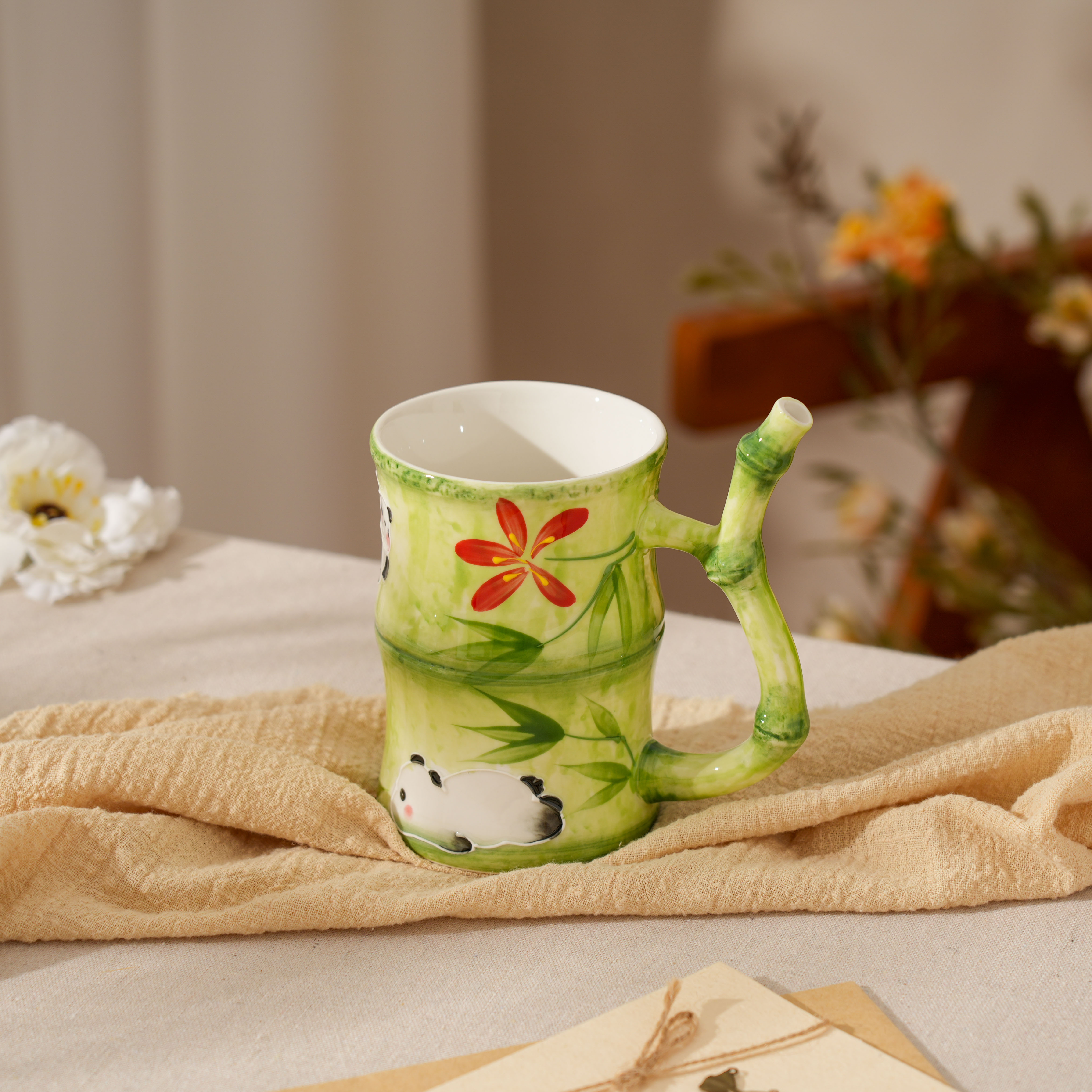  【SILESIA/出口原单】手绘濑户烧-绿色竹节吸管杯