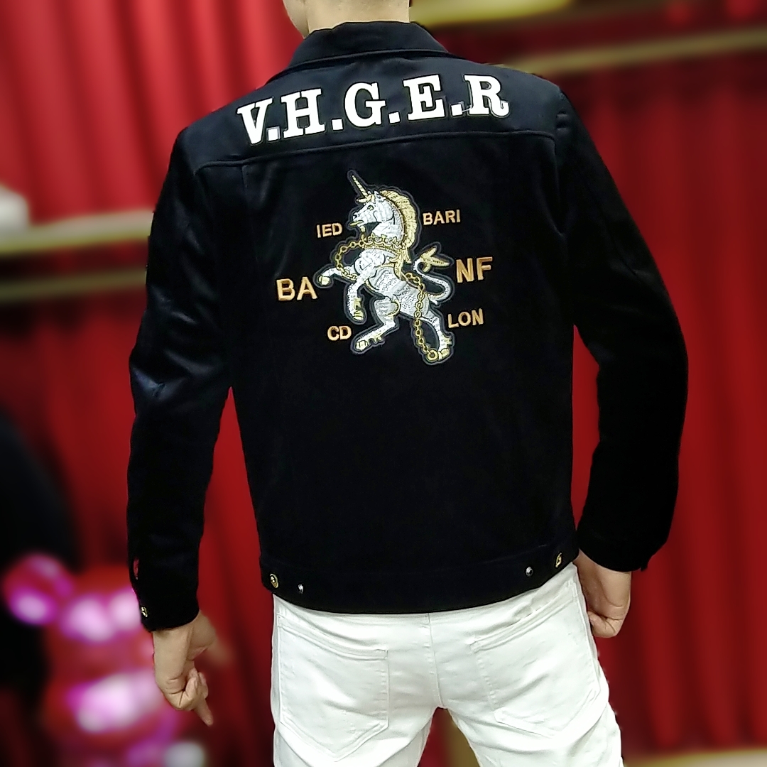 男士秋冬时尚重工刺绣潮流痞帅高品质帅气修身百搭加棉外套2505