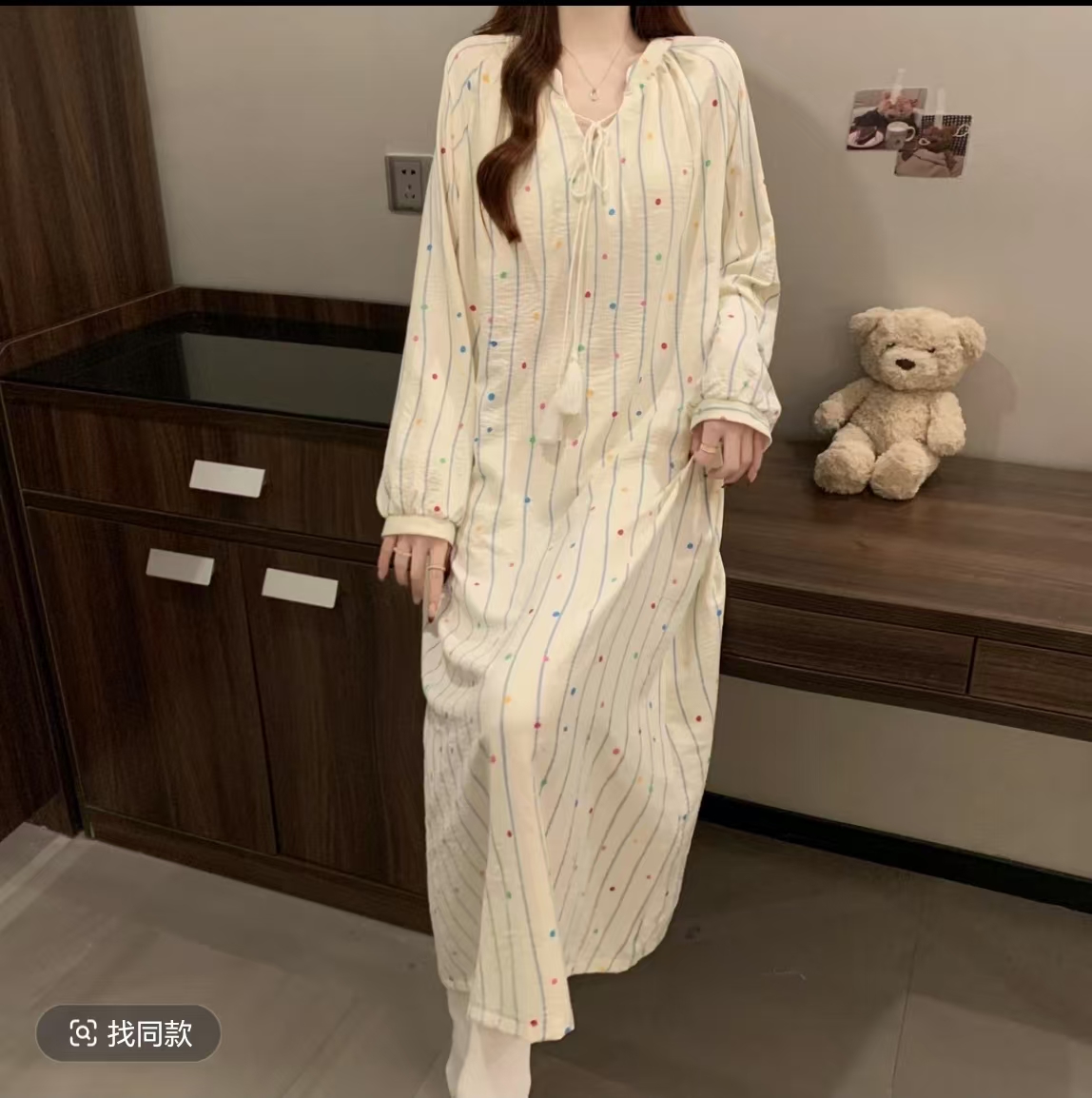 编号【B401-B450】秋季长袖睡裙少女家居服带胸垫宽松亲肤卡通睡裙