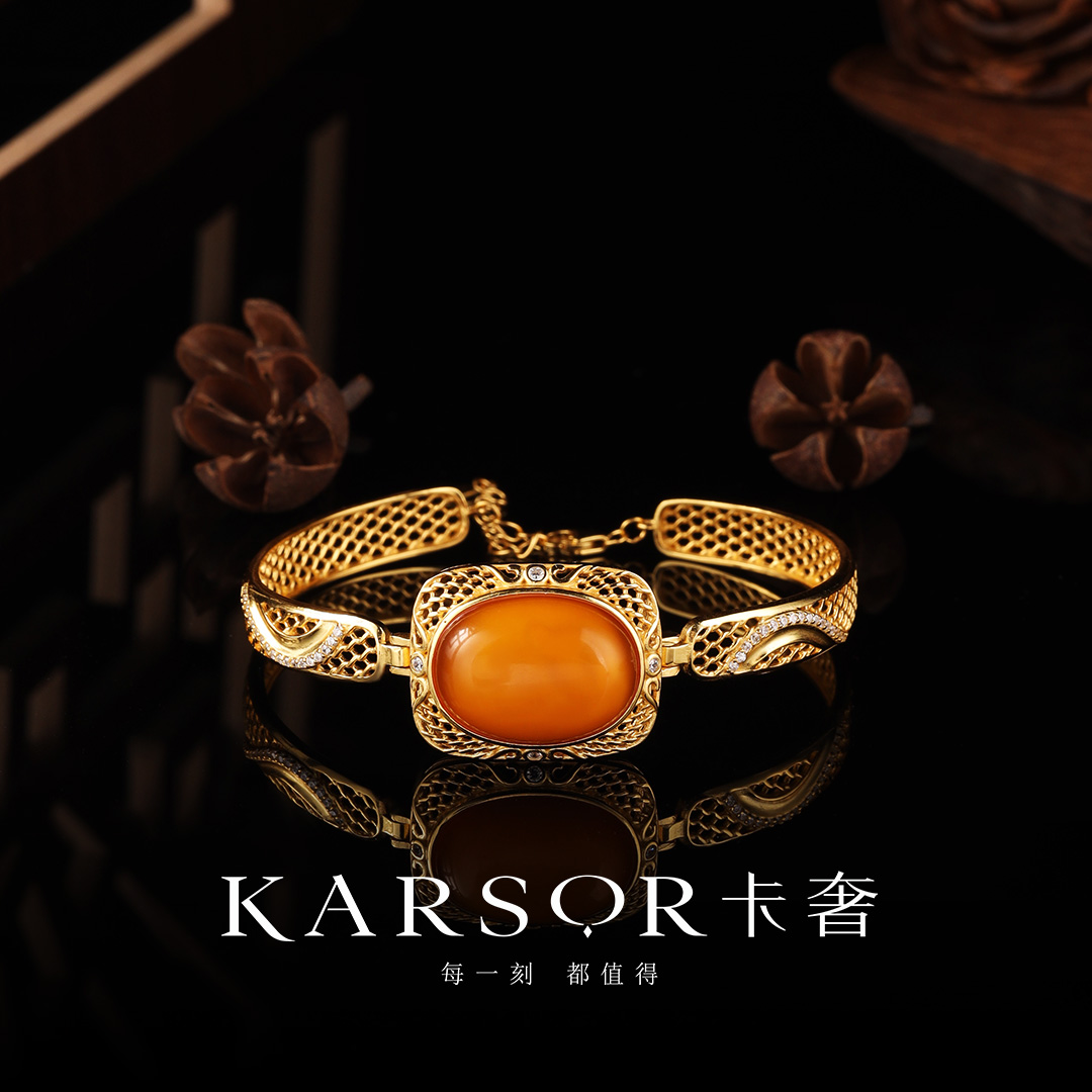 KARSOR/卡奢S925银镀金 老蜜蜡 手镯 S1241