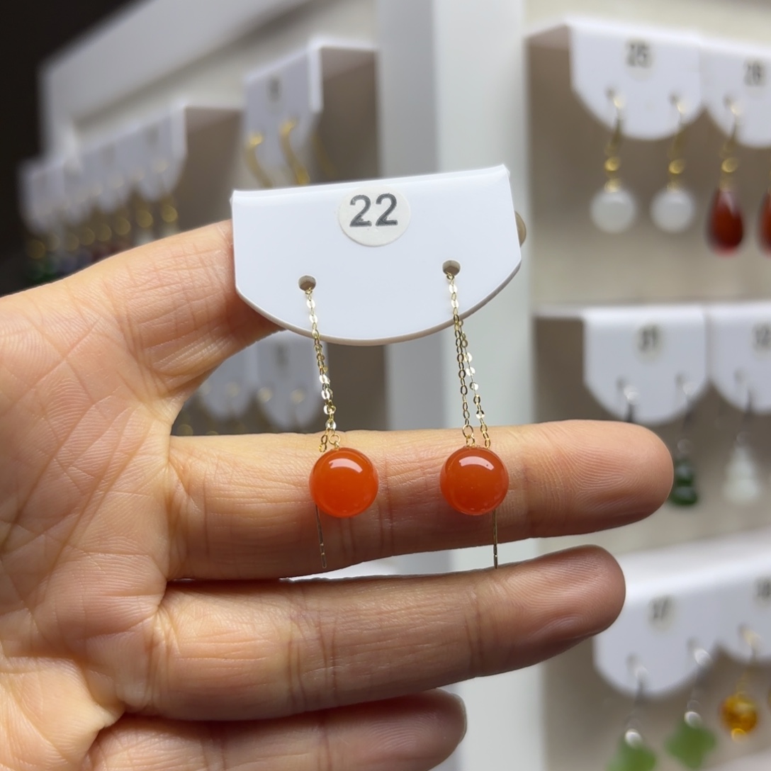 南红玛瑙18K金镶嵌耳饰