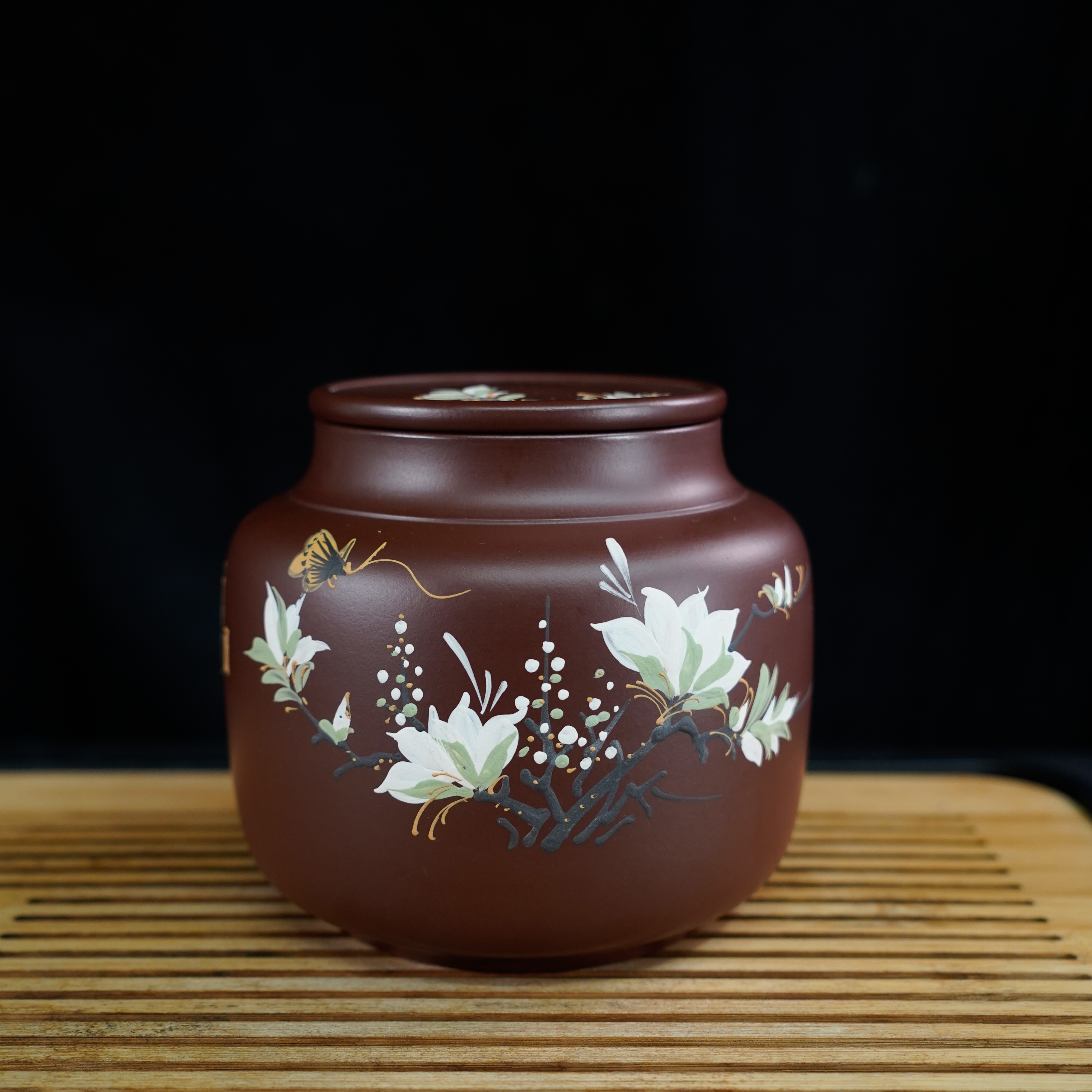 GSZS-6392  宜兴手工紫砂 紫砂彩绘茶叶罐