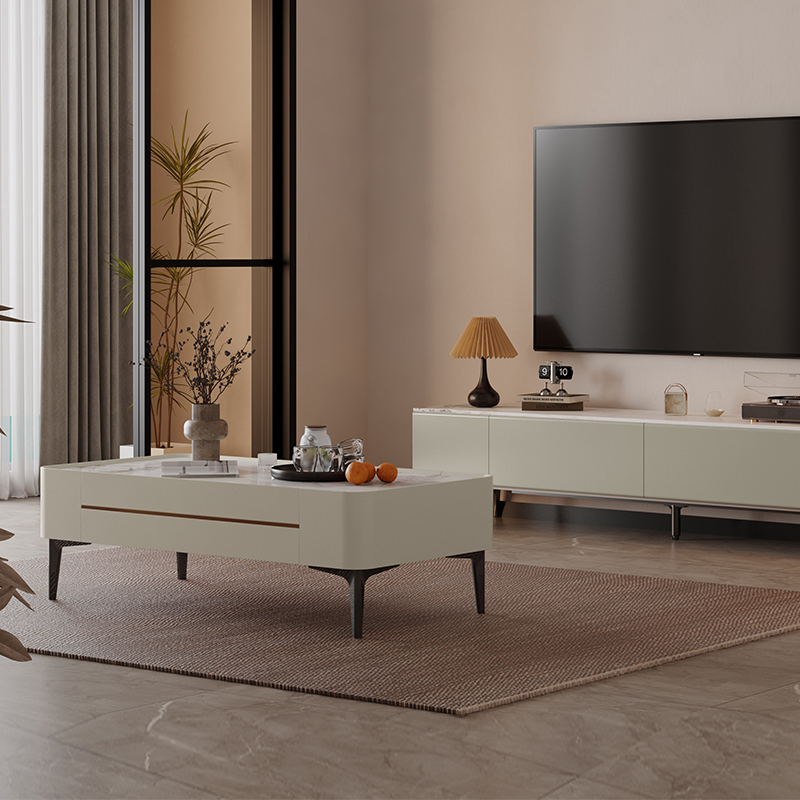 顾家家居意式岩板茶几电视柜组合储物带抽置物方形家具PT7225