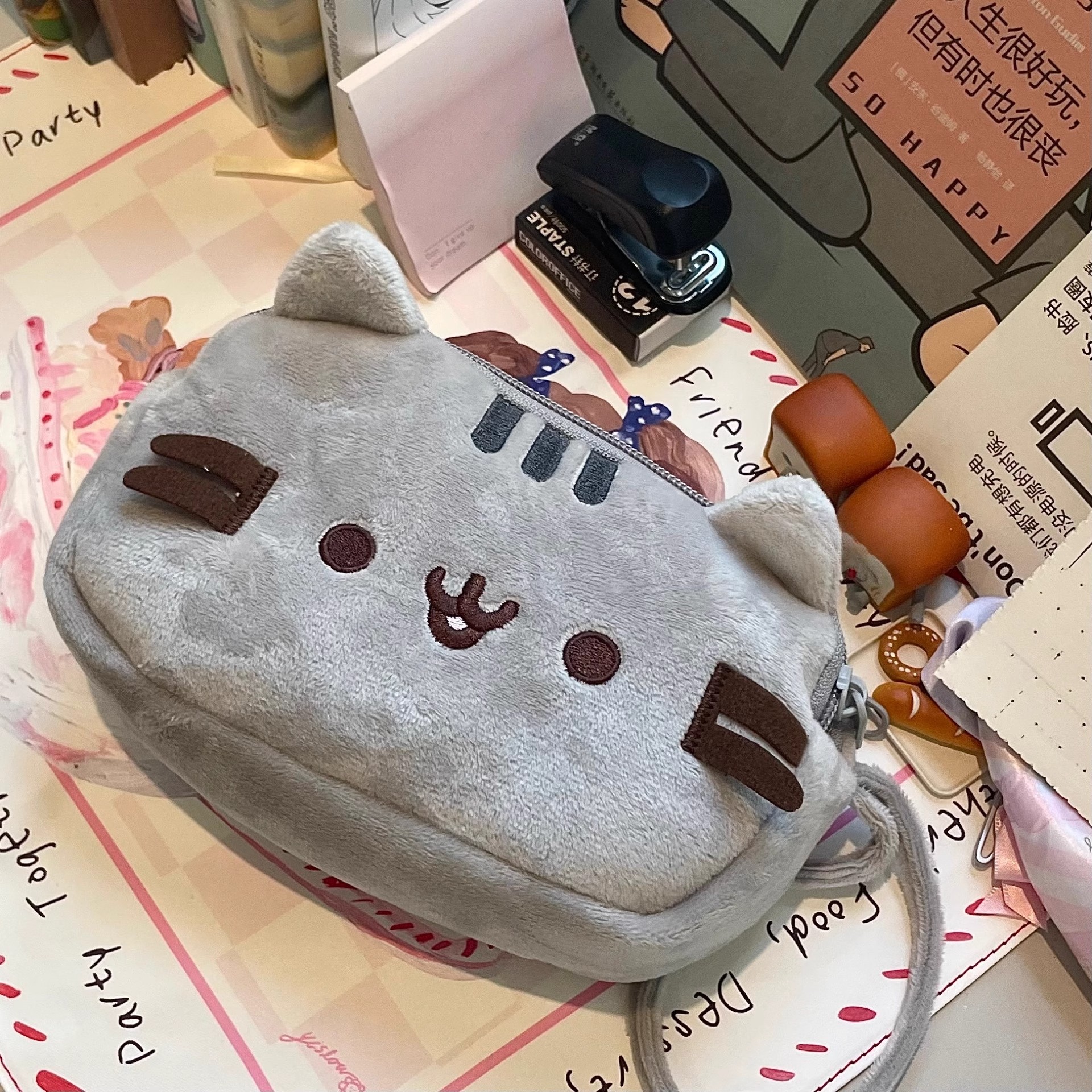 【可爱胖吉猫】卡通灰色高颜值大容量笔袋小初高中学生文具盒收纳袋