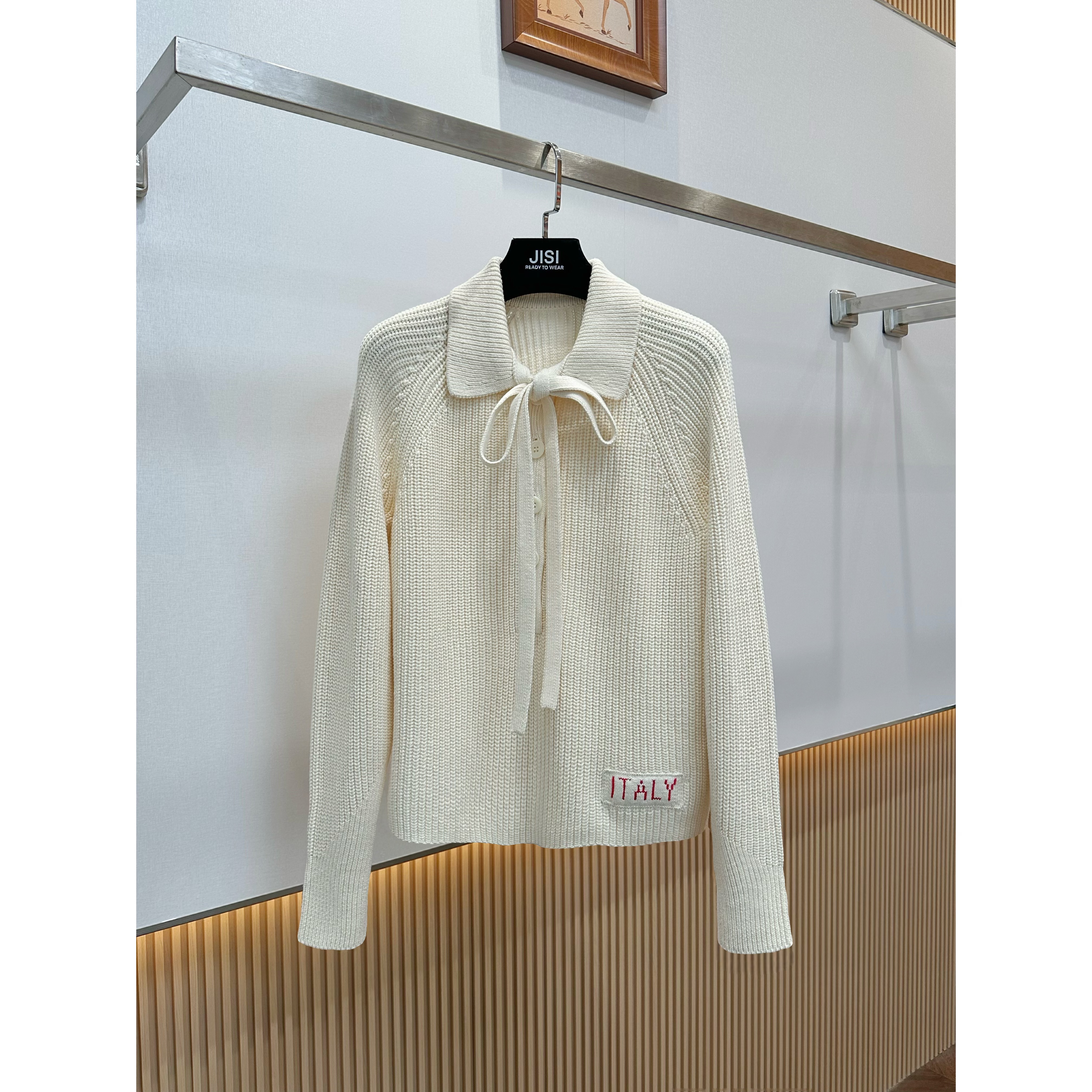 JISI 绑带翻领长袖针织上衣-MZ24516