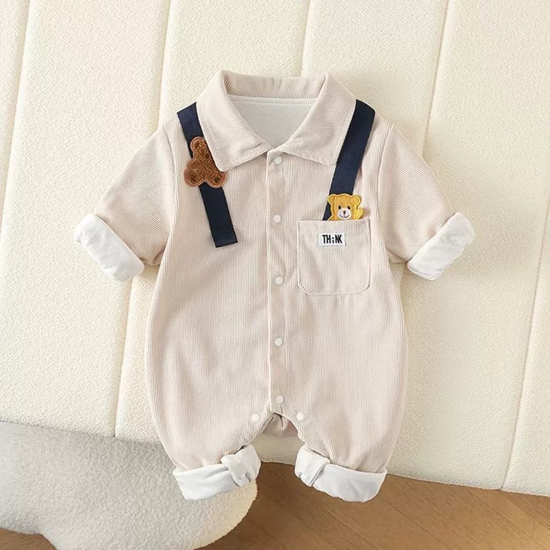 秋天婴幼儿秋装连体衣春秋新款双层外套个月男宝宝衣服秋季外出服