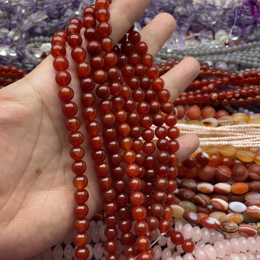 玛瑙/玉髓珠宝半成品未镶嵌一条装8mm红玛瑙