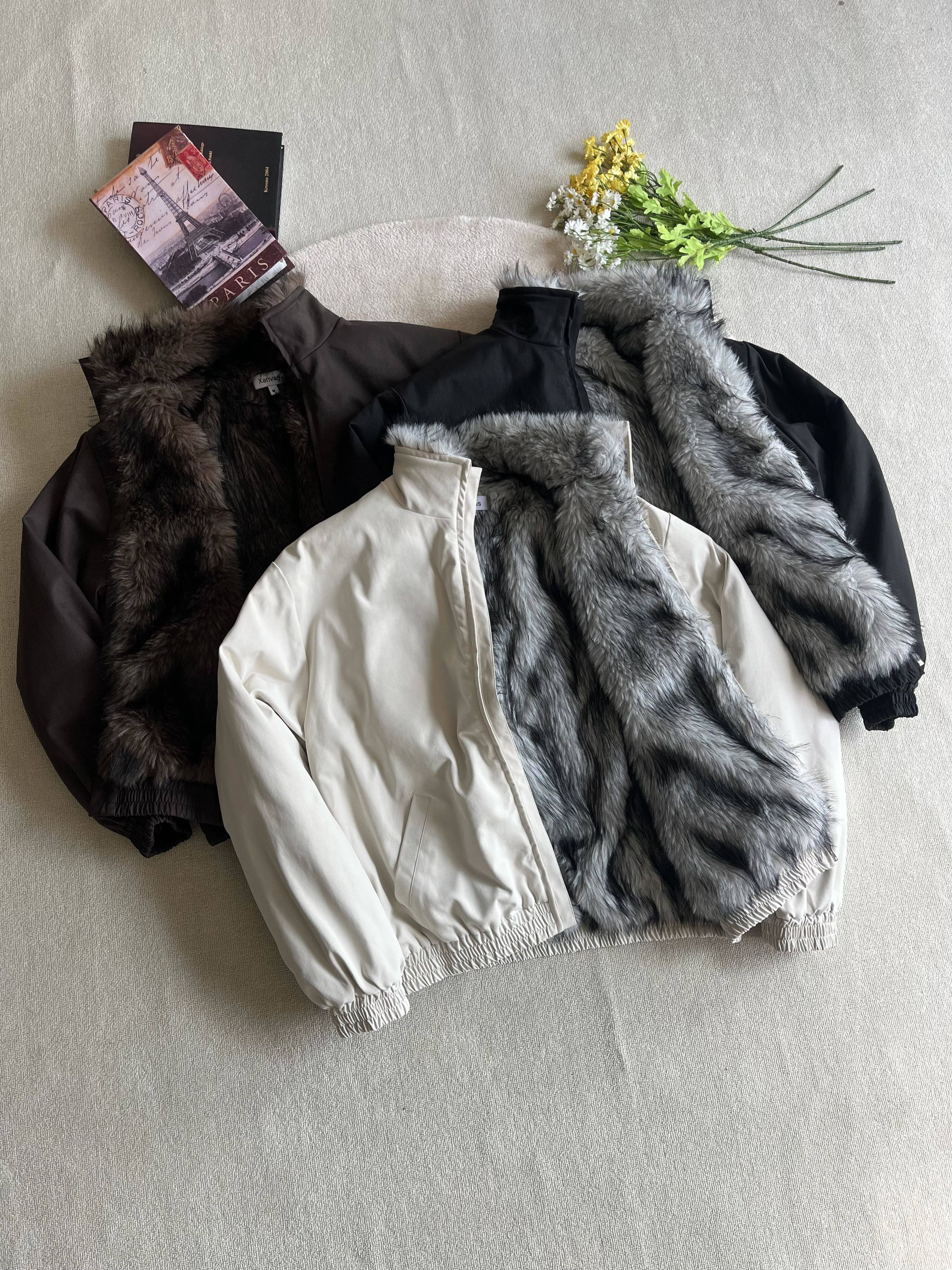 8239 极简狼王座山雕棉服外套仿狼毛保暖