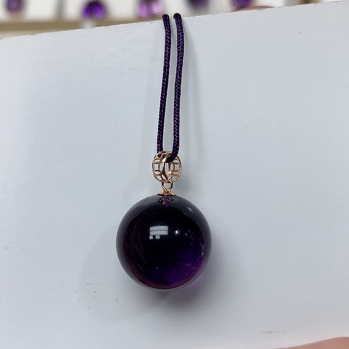 紫晶颈饰18K金镶嵌单珠