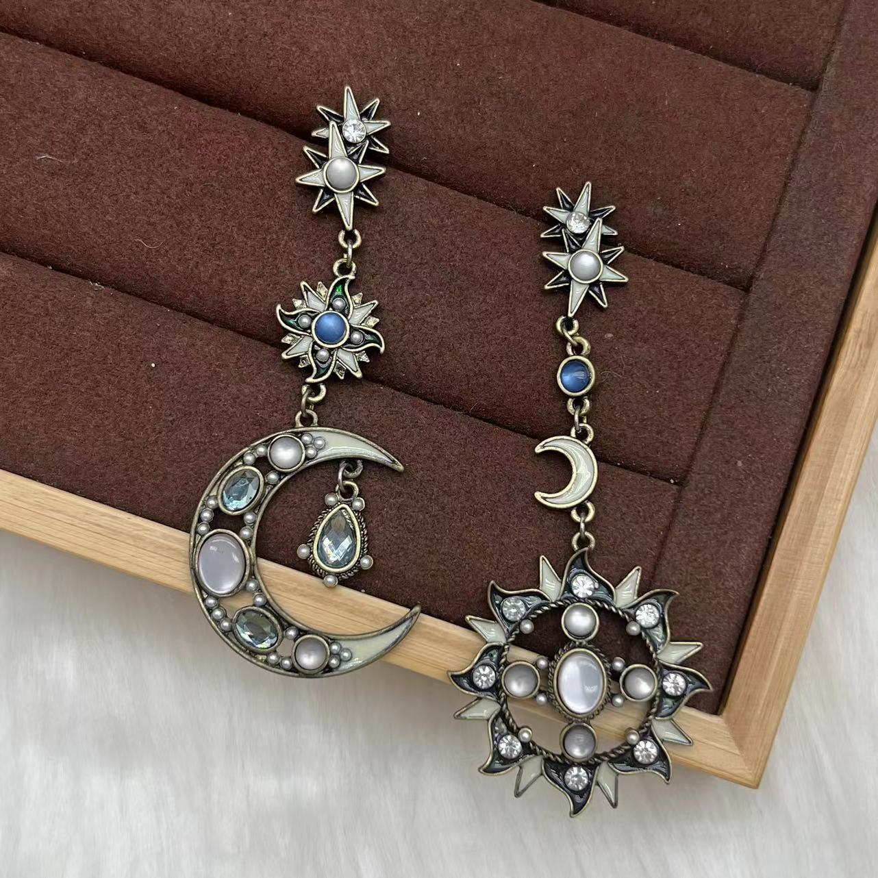 合金树脂耳饰 远远（YY751）日月星辰民族风镶嵌宫廷风百搭长款