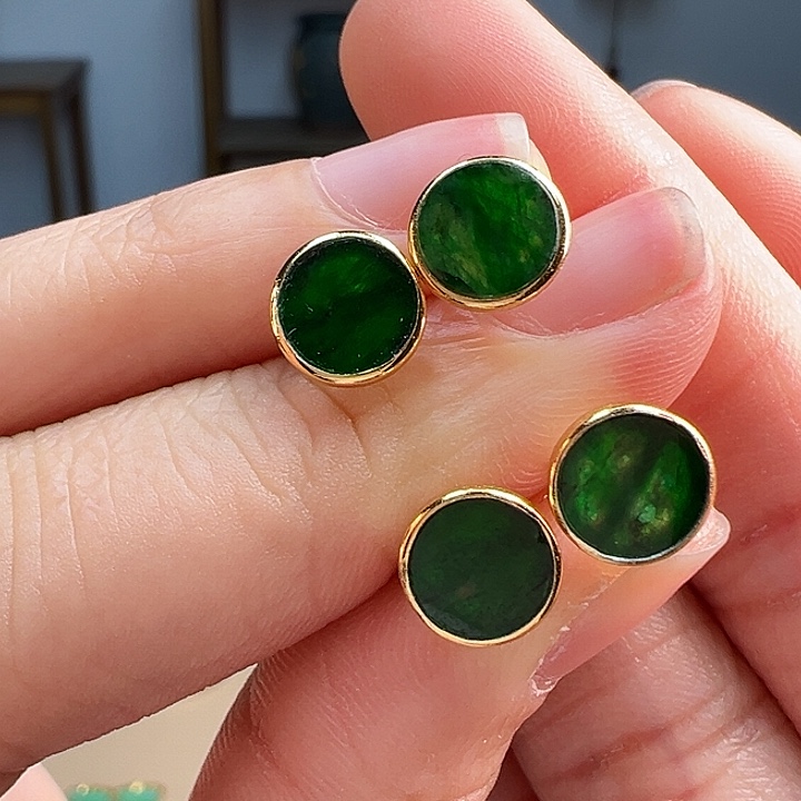 翡翠耳饰银S925镶嵌耳饰多样性发货一副