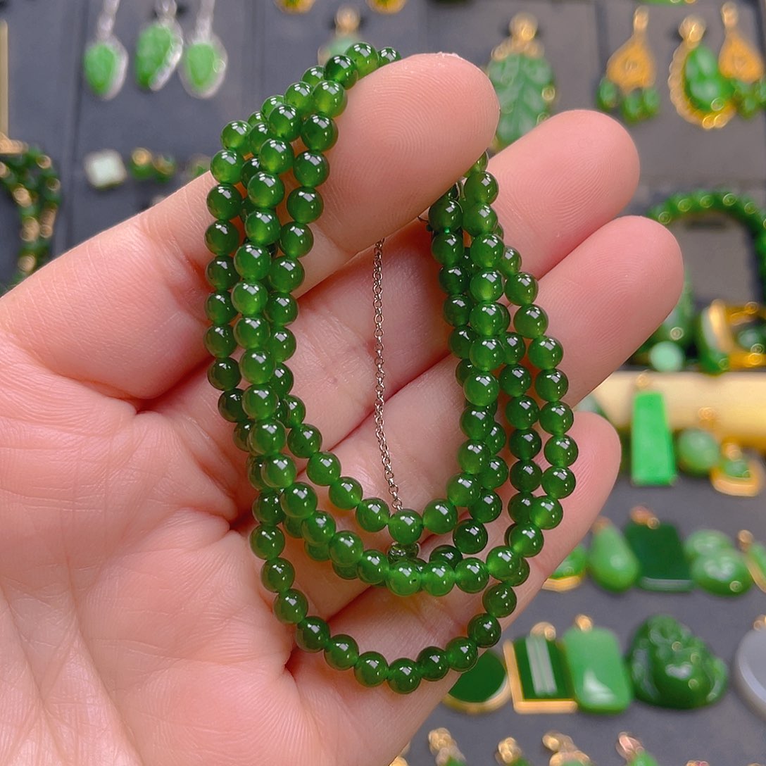 和田玉（碧玉）毛衣链银S925镶嵌398