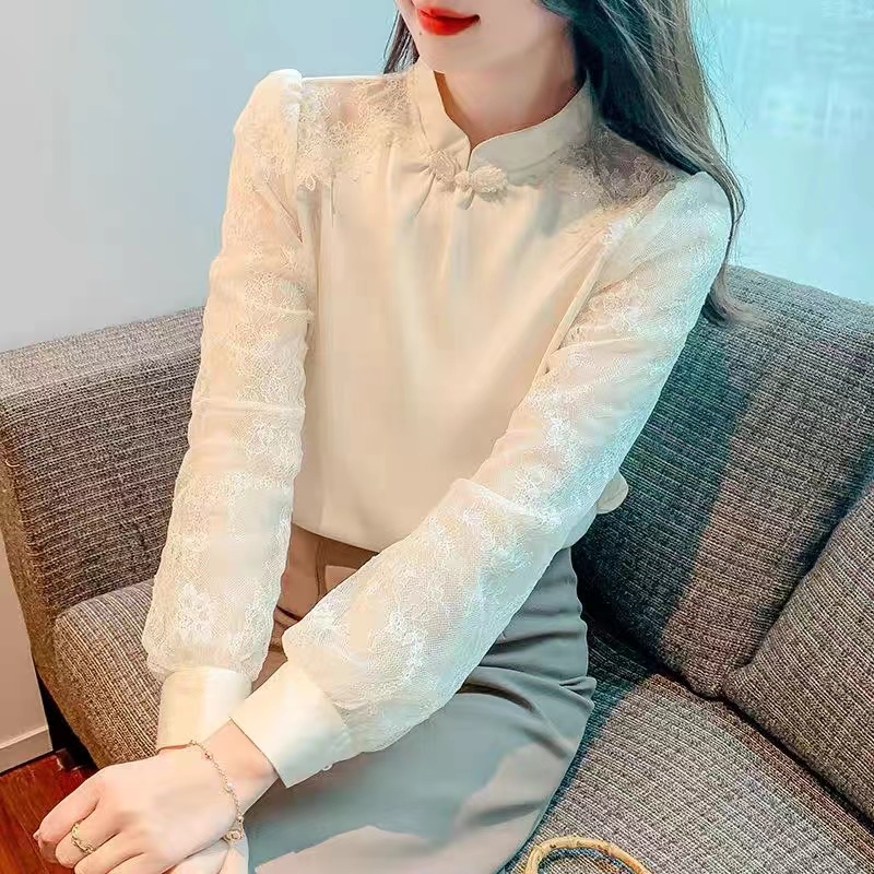 蕾丝拼接长袖女款设计感法式衬衫T0565