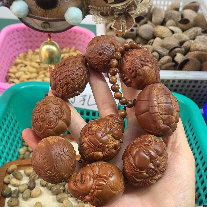 千眼菩提吊坠橄榄核雕刻手持搭配财神财源广进
