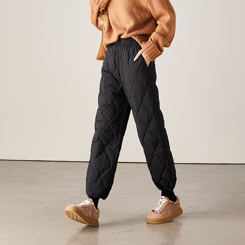 索菲丝尔绗线抽绳直筒女2025冬季加绒加厚保暖休闲裤子541871