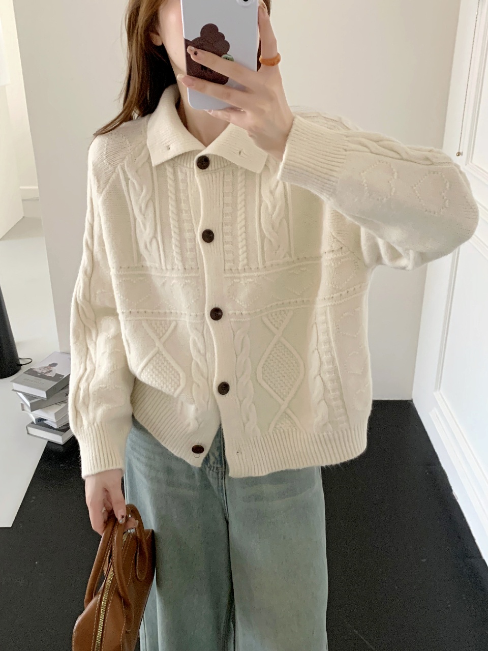 秋冬韩版复古上衣毛针织衫短款慵懒风设计感针织衫百搭加厚毛衣女